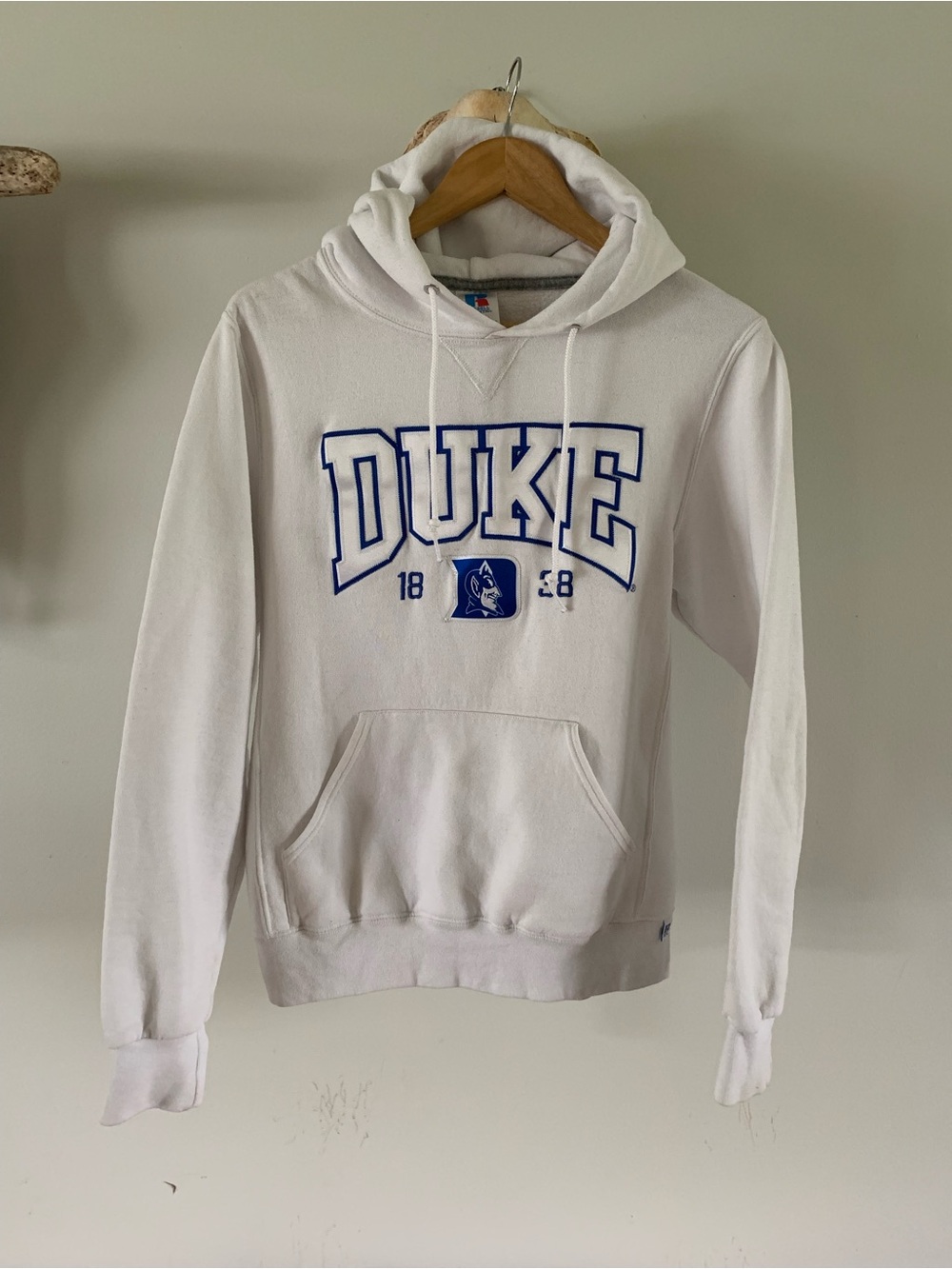 Russell Athletic White Crewneck Sweatshirt with Blue Duke Logo